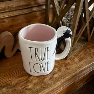 Rae Dunn Disney "True Love" White Ceramic Mug with Pink Interior